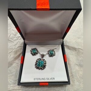 New Sterling Silver turquoise Set New in Box necklace earrings